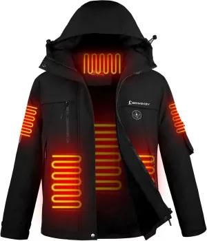 Heated Jacket for Men with Fleece Lining 12000mAh Battery Pack Windproof Waterproof Mens Heated Coat Skiing Hunting