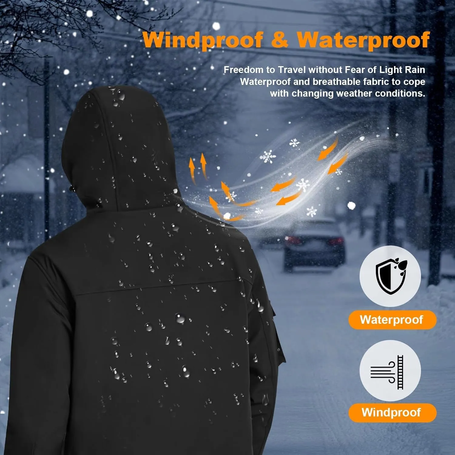 Heated Jacket for Men with Fleece Lining 12000mAh Battery Pack Windproof Waterproof Mens Heated Coat Skiing Hunting