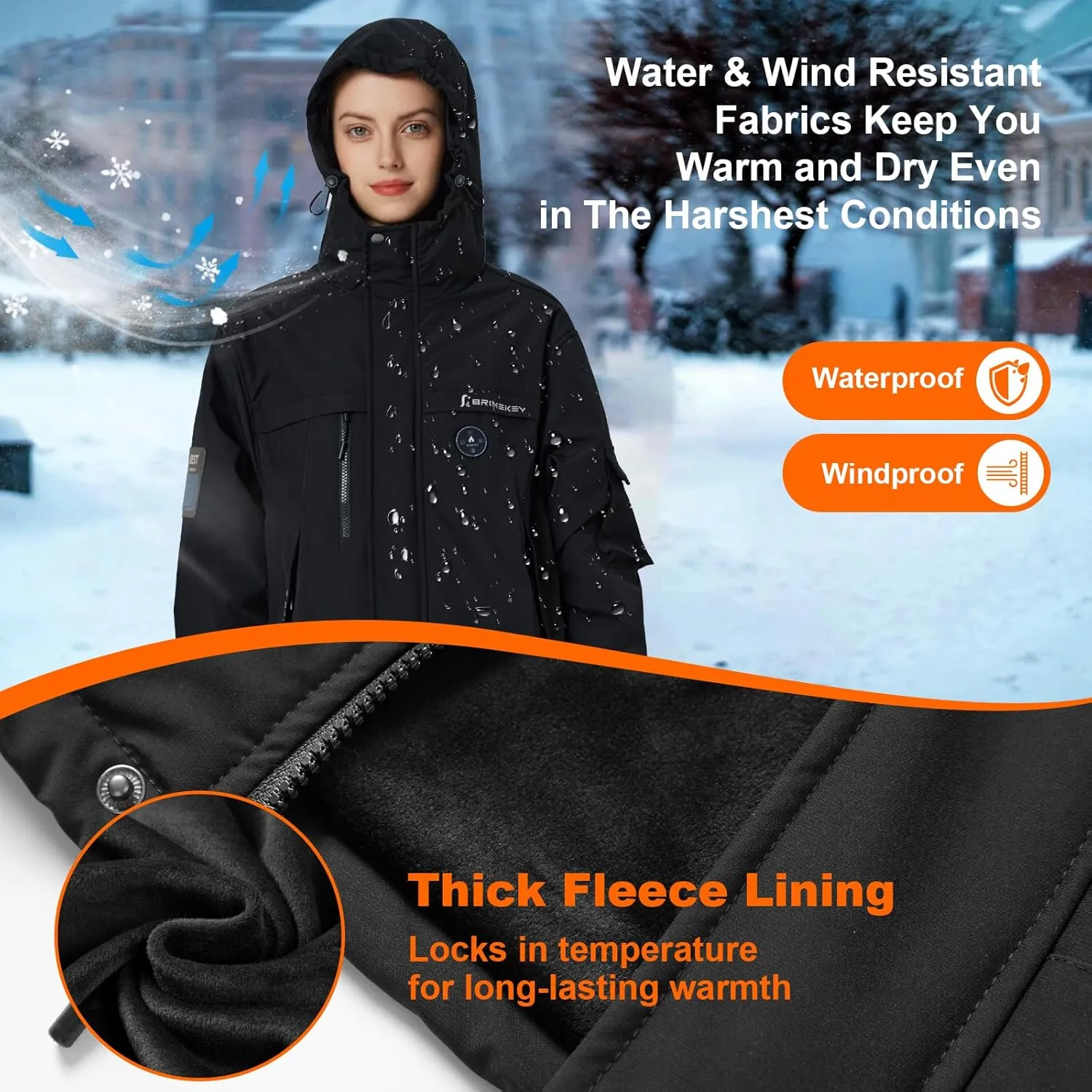 Heated Jacket for Women with Fleece Lining 12000mAh Battery Windproof Waterproof Women's Heated Coat Skiing Hunting