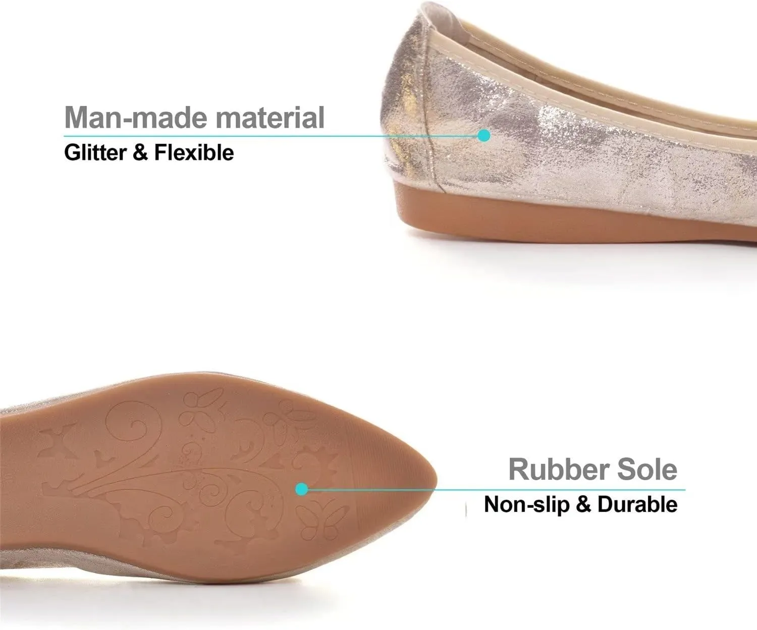 Hee grand Women Foldable Ballet Flats Bling Rhinestones Soft Leather Pointy Toe Flats Sparkle Wedding Dress Shoes Comfort Slip on Loafers Big Size