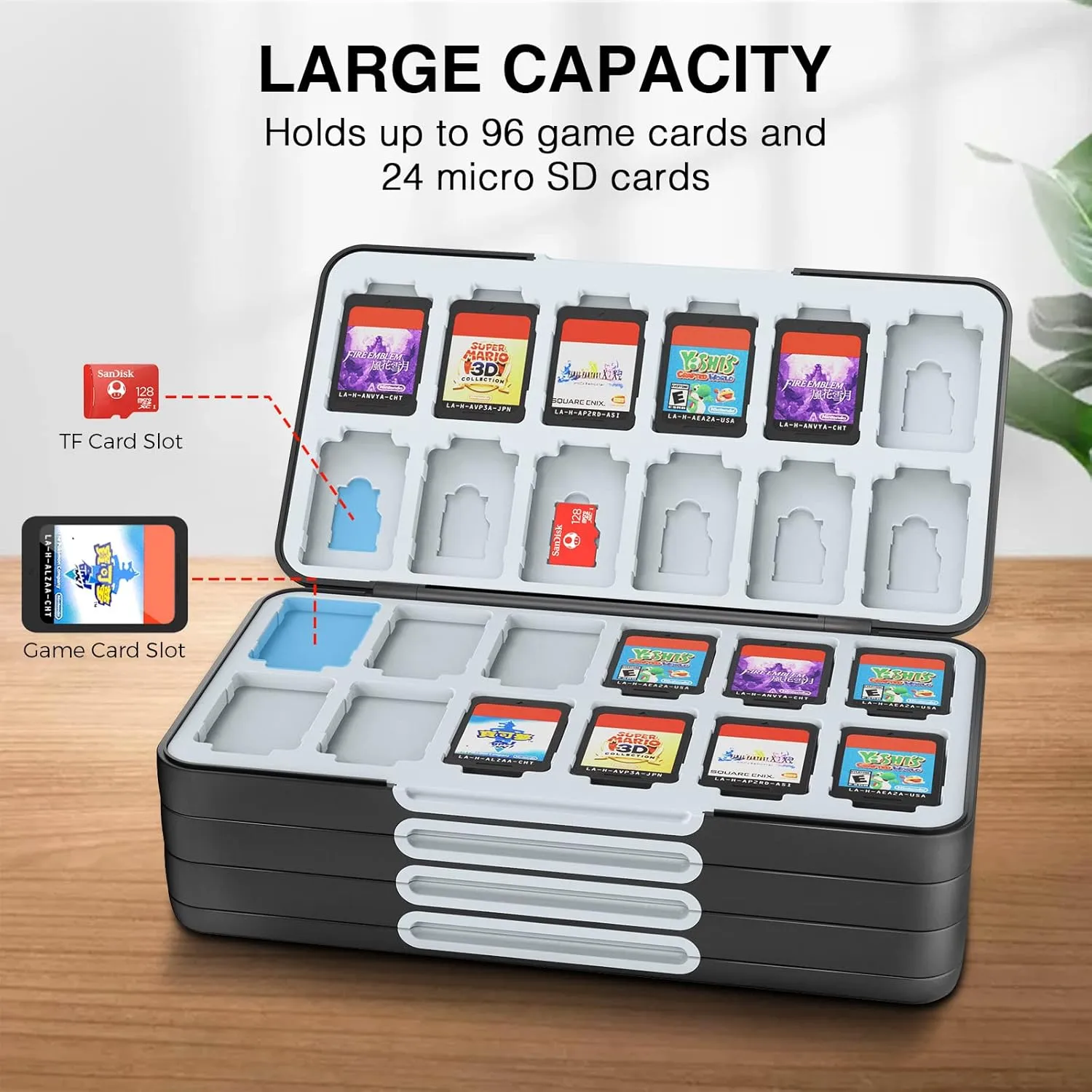 HEIYING Game Card Case Holder Compatible with Nintendo Switch & OLED & Lite ,Portable Memory Card Storage Case with 96 Games Cards Slots and 24 Micro SD Cards Slots