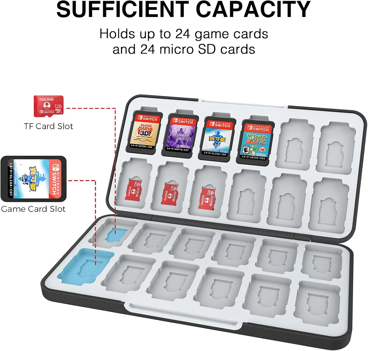 HEIYING Switch Game Card Case for Nintendo Switch & OLED & Lite,Custom Pattern Memory Storage Holder with 24 Game Card Slots and 24 Micro SD Cards Slots