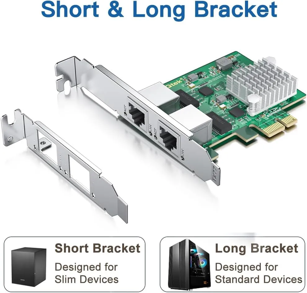 H!Fiber 2.5Gbase-T PCIe NIC with Realtek RTL8125 Chip, 2.5Gb Network Card, 2500/1000/100 Mbps,Dual RJ45 Ports, PCIe X1, Ethernet Card for Windows/Windows Server/Linux