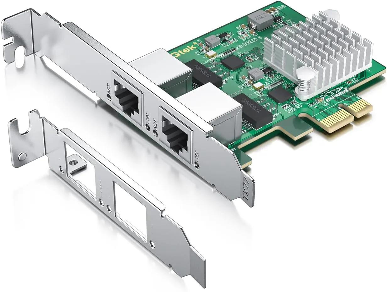 H!Fiber 2.5Gbase-T PCIe NIC with Realtek RTL8125 Chip, 2.5Gb Network Card, 2500/1000/100 Mbps,Dual RJ45 Ports, PCIe X1, Ethernet Card for Windows/Windows Server/Linux