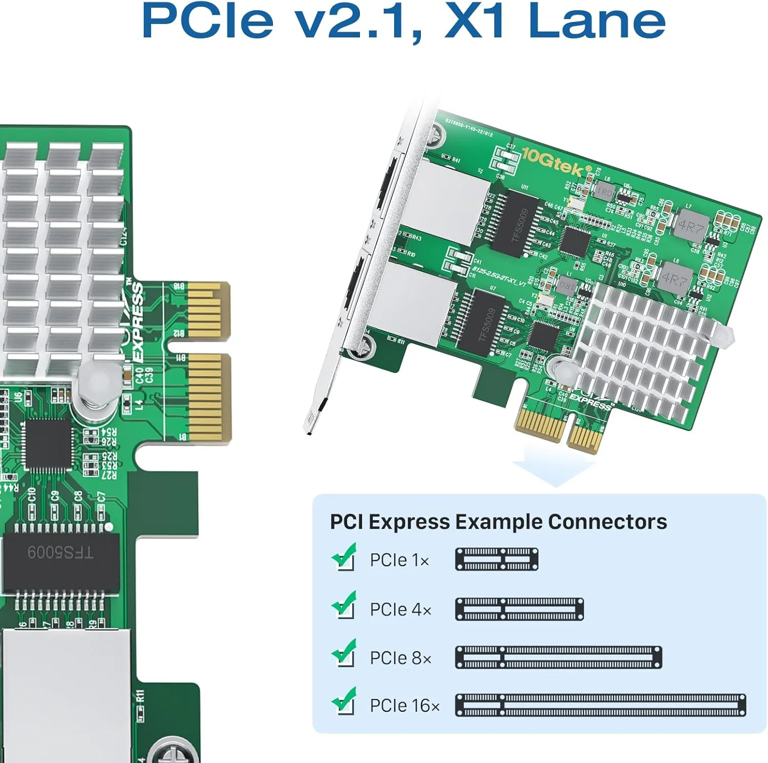 H!Fiber 2.5Gbase-T PCIe NIC with Realtek RTL8125 Chip, 2.5Gb Network Card, 2500/1000/100 Mbps,Dual RJ45 Ports, PCIe X1, Ethernet Card for Windows/Windows Server/Linux