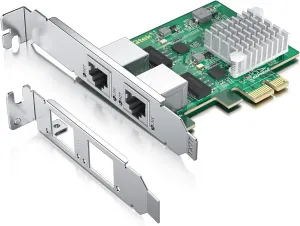 H!Fiber 2.5Gbase-T PCIe NIC with Realtek RTL8125 Chip, 2.5Gb Network Card, 2500/1000/100 Mbps,Dual RJ45 Ports, PCIe X1, Ethernet Card for Windows/Windows Server/Linux
