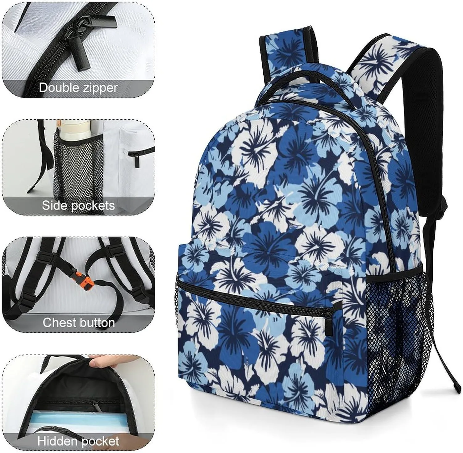 Hibiscus Hawaiian Floral Backpack with Large Capacity Versatile for Daily Use Suitable for Unisex