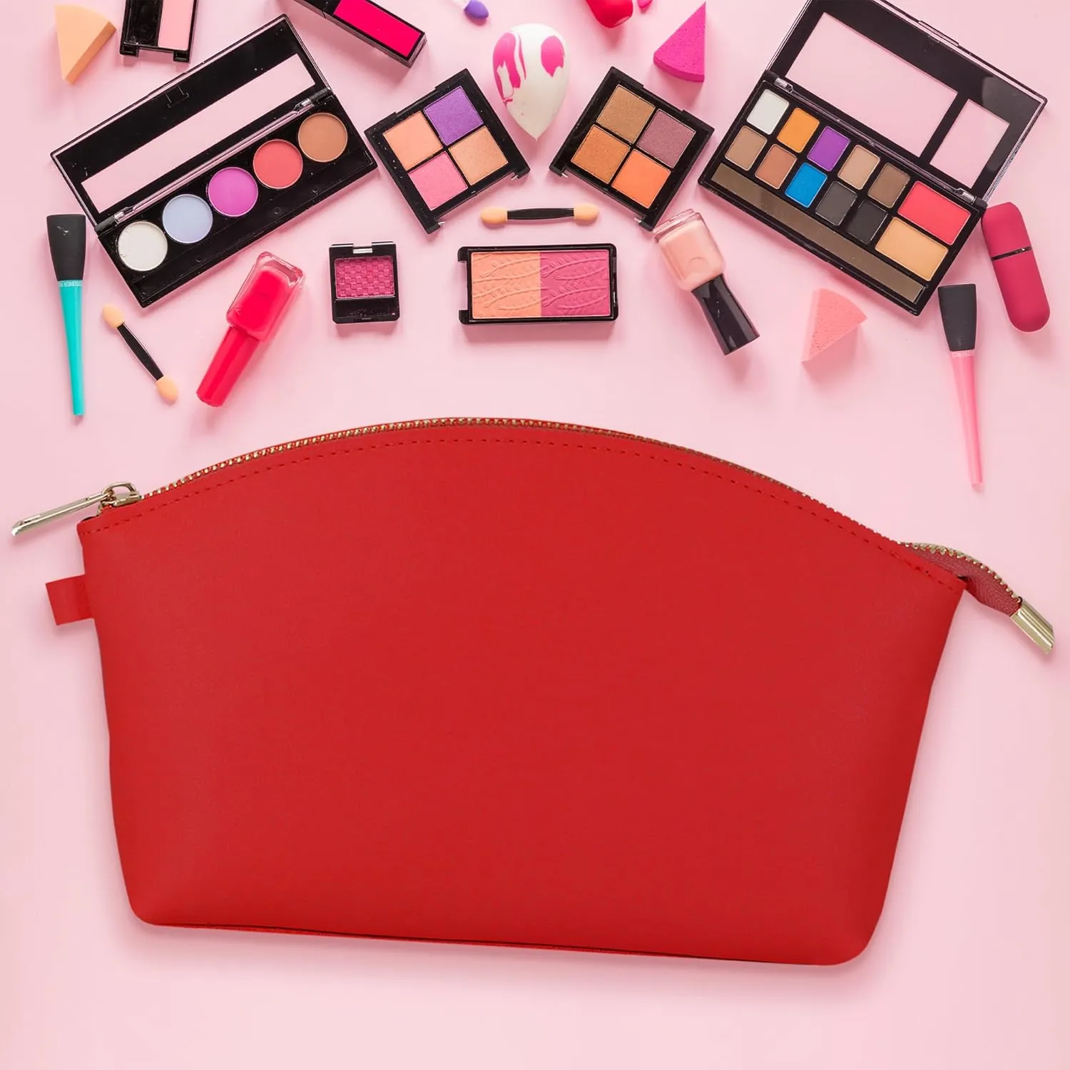 HIFA Leather Makeup Bag, Travel Makeup Bag -Perfect Size, Top Zipper Closure, Lined Inside- Makeup Case, Makeup Organizer Bag