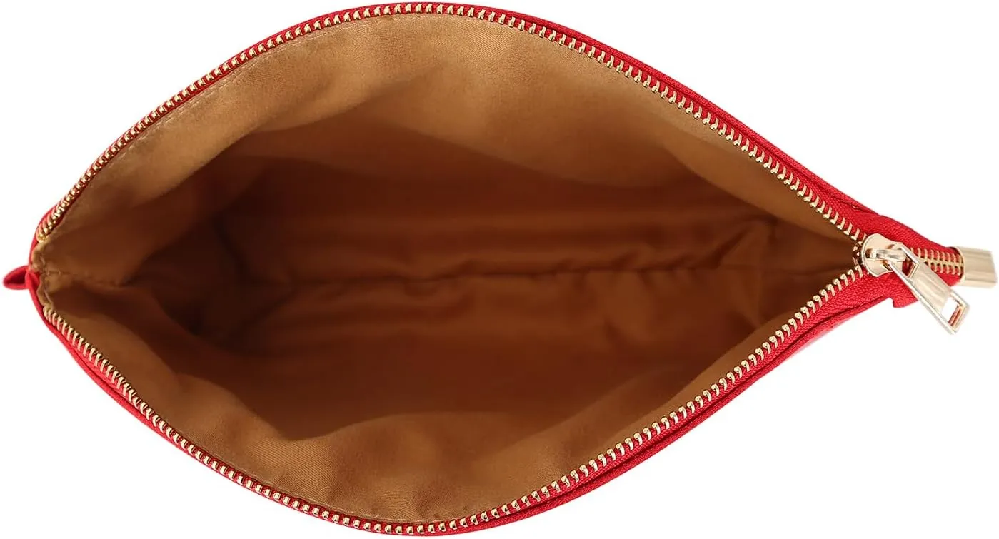 HIFA Leather Makeup Bag, Travel Makeup Bag -Perfect Size, Top Zipper Closure, Lined Inside- Makeup Case, Makeup Organizer Bag