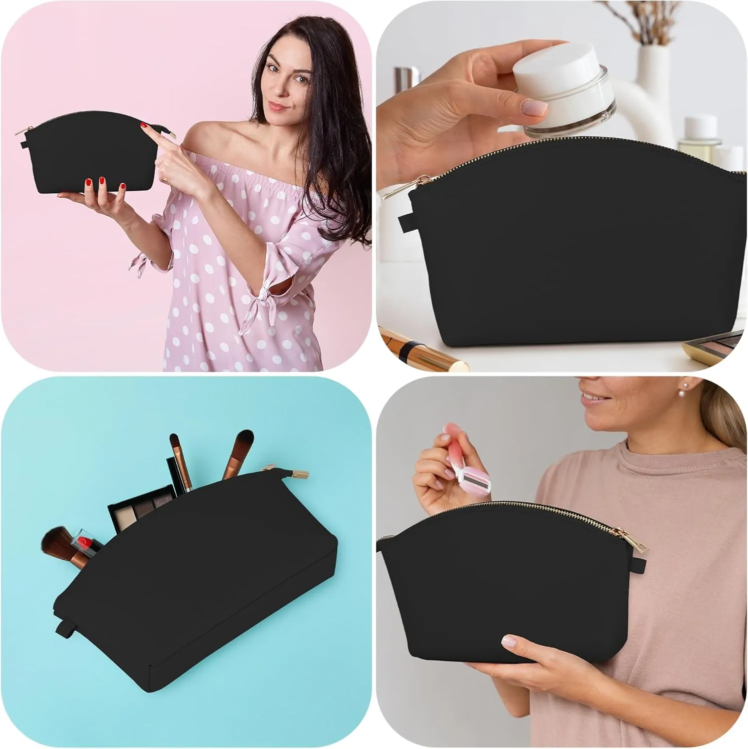 HIFA Leather Makeup Bag, Travel Makeup Bag -Perfect Size, Top Zipper Closure, Lined Inside- Makeup Case, Makeup Organizer Bag