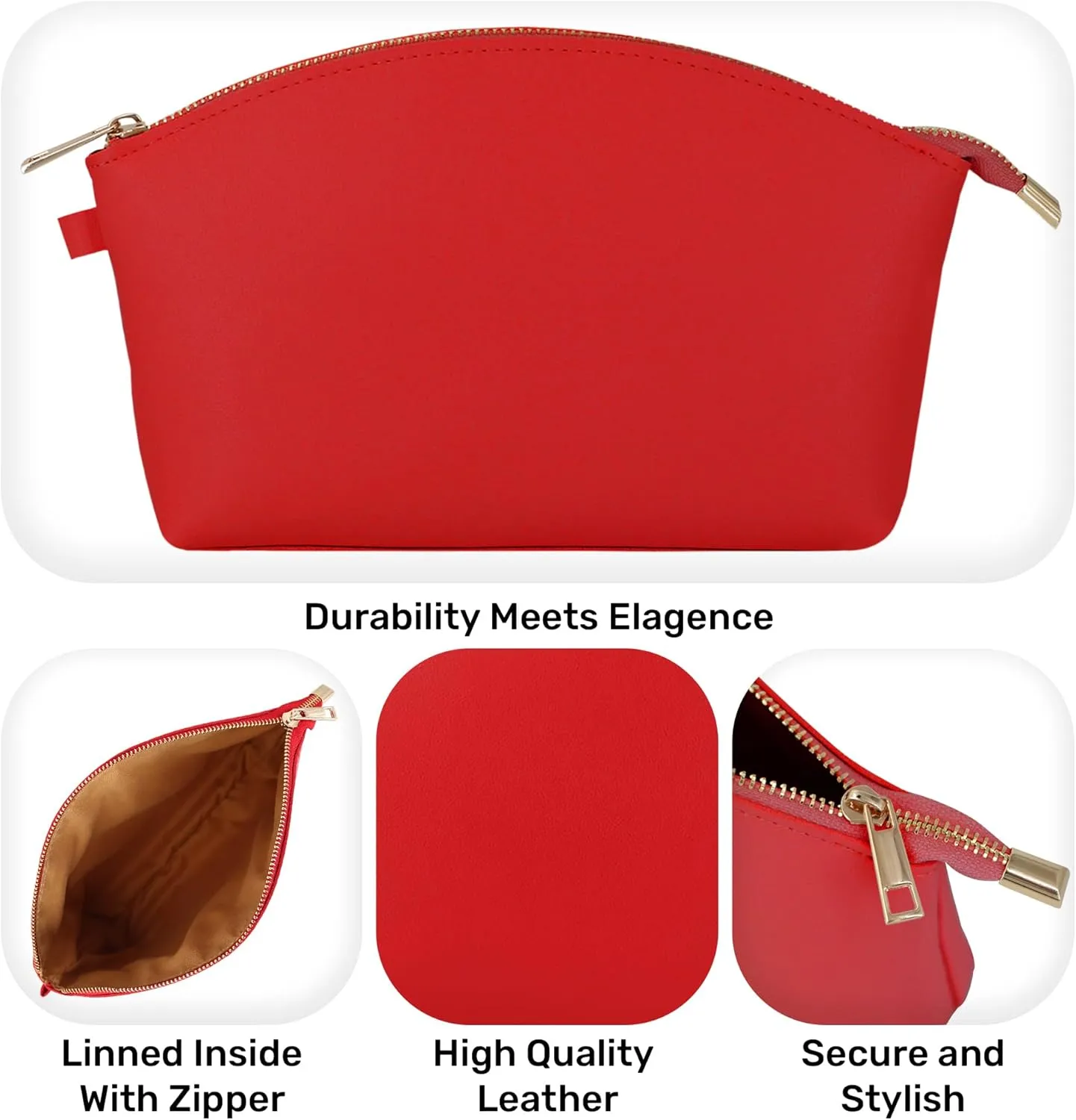 HIFA Leather Makeup Bag, Travel Makeup Bag -Perfect Size, Top Zipper Closure, Lined Inside- Makeup Case, Makeup Organizer Bag