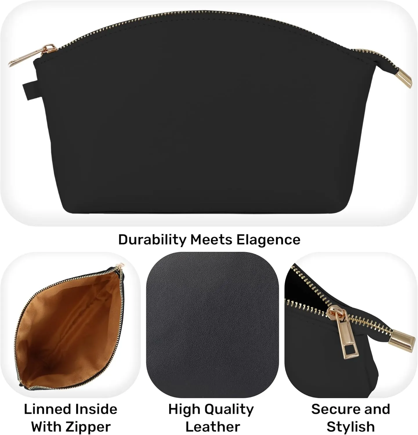 HIFA Leather Makeup Bag, Travel Makeup Bag -Perfect Size, Top Zipper Closure, Lined Inside- Makeup Case, Makeup Organizer Bag