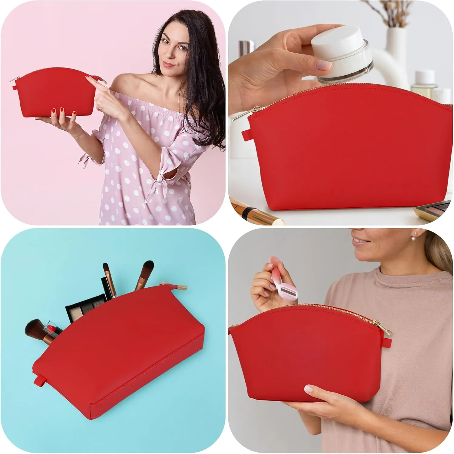 HIFA Leather Makeup Bag, Travel Makeup Bag -Perfect Size, Top Zipper Closure, Lined Inside- Makeup Case, Makeup Organizer Bag