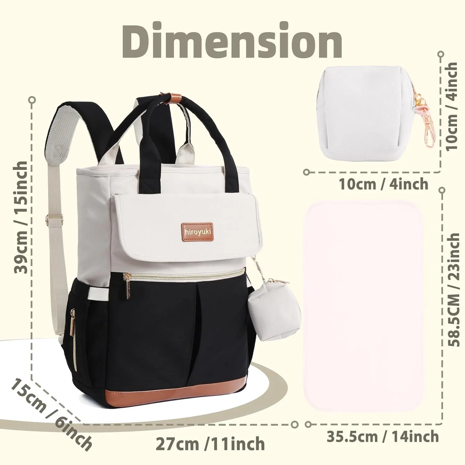 Hiroyuki Large Diaper Bag Backpack Black Diaper Backpack for Mom Baby Bag with Changing Pad Pacifier Case Waterproof Insulated Bag for Baby Boy and Girl