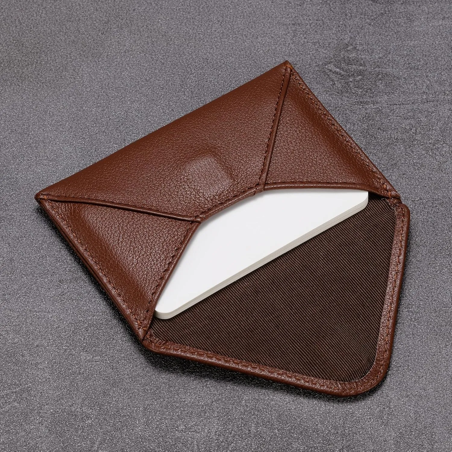 HISCOW Envelope Business Card Case with Magnet Closure - Italian Calfskin (Coffee)