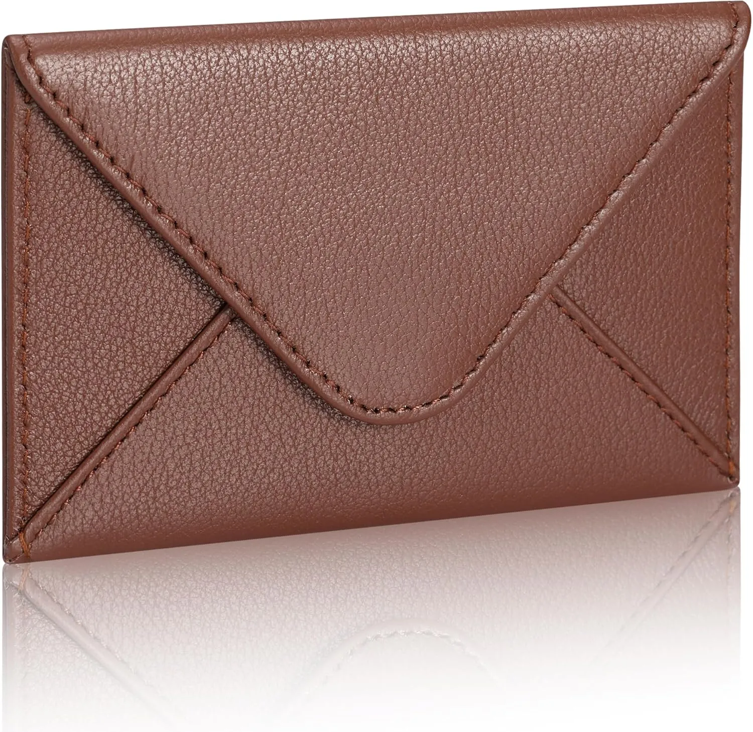 HISCOW Envelope Business Card Case with Magnet Closure - Italian Calfskin (Coffee)