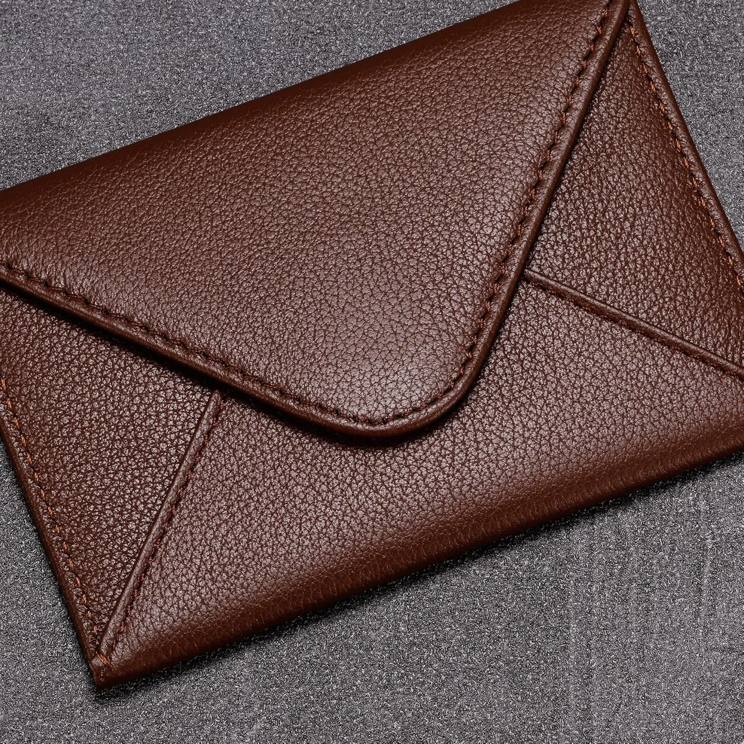 HISCOW Envelope Business Card Case with Magnet Closure - Italian Calfskin (Coffee)