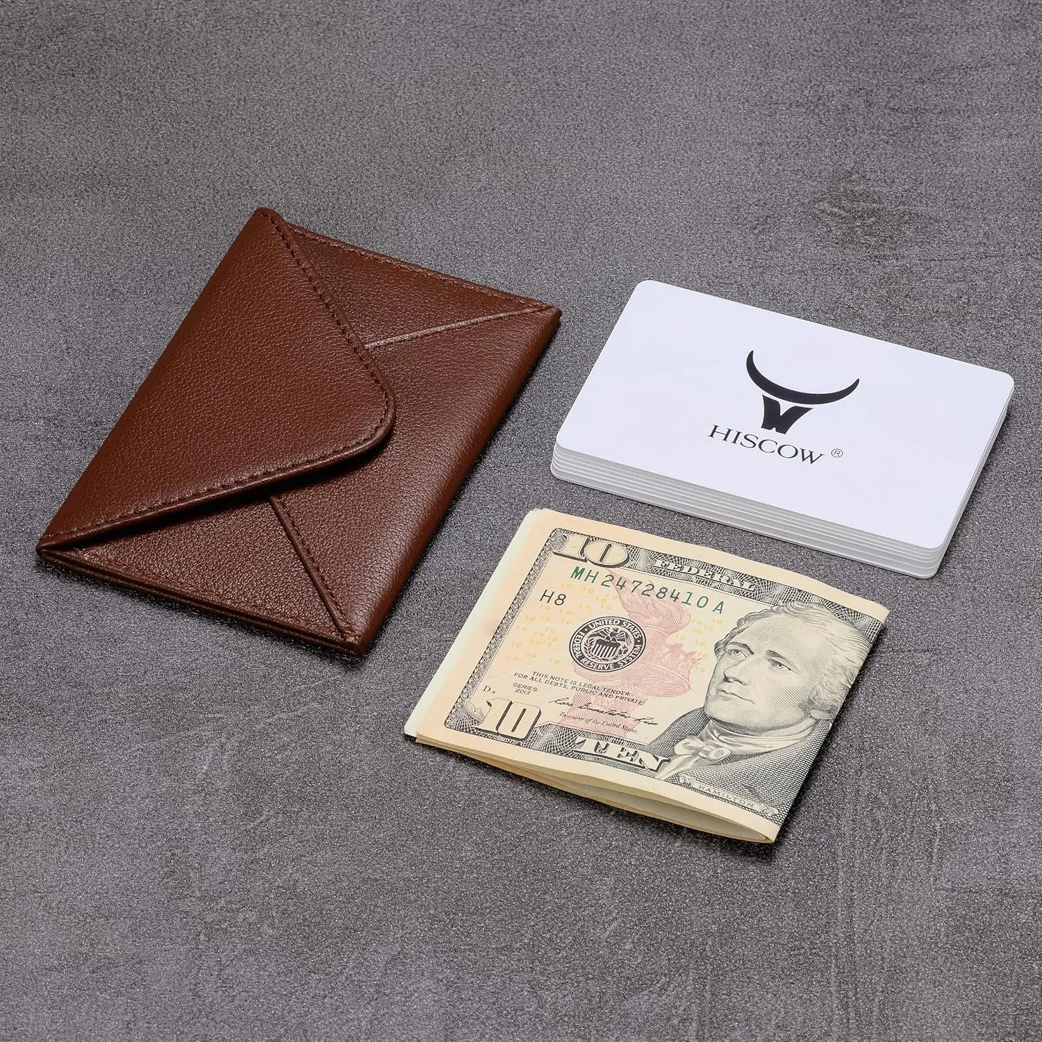 HISCOW Envelope Business Card Case with Magnet Closure - Italian Calfskin (Coffee)