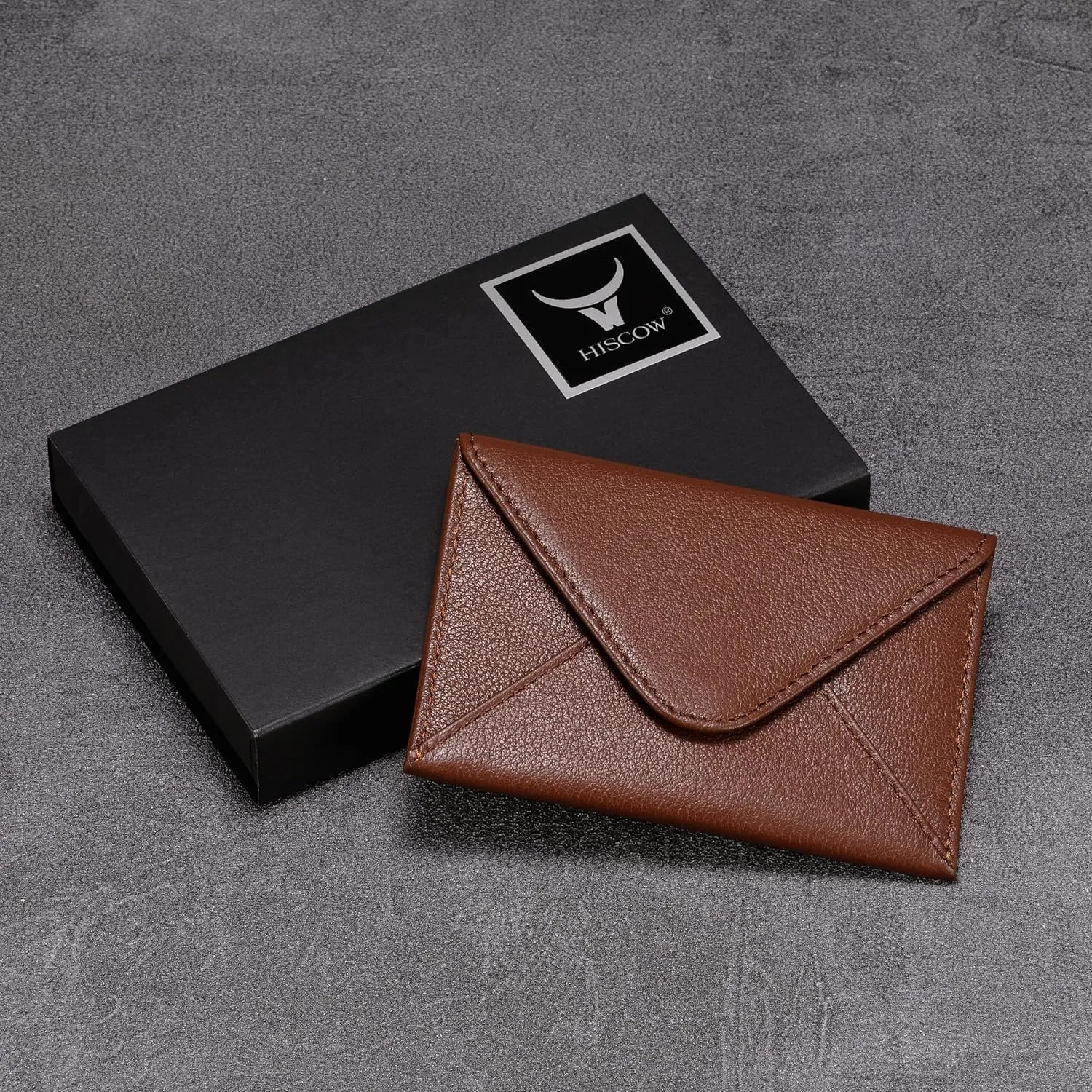 HISCOW Envelope Business Card Case with Magnet Closure - Italian Calfskin (Coffee)