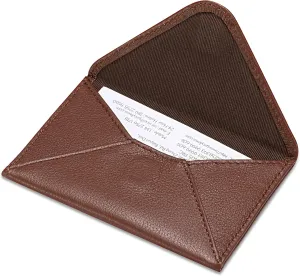 HISCOW Envelope Business Card Case with Magnet Closure - Italian Calfskin (Coffee)