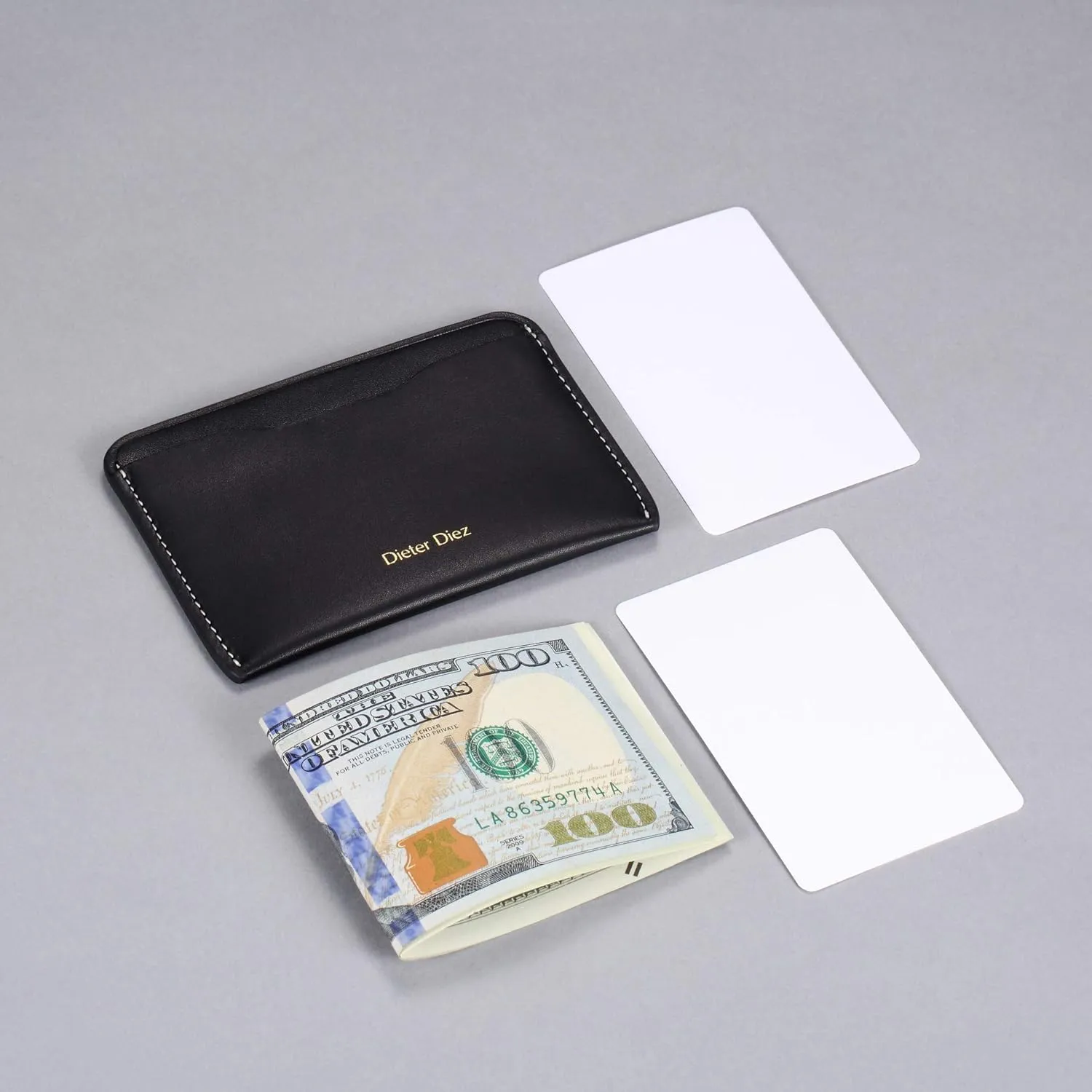 HISCOW Minimalist Thin Bifold Card Holder - Italian Calfskin (Black)