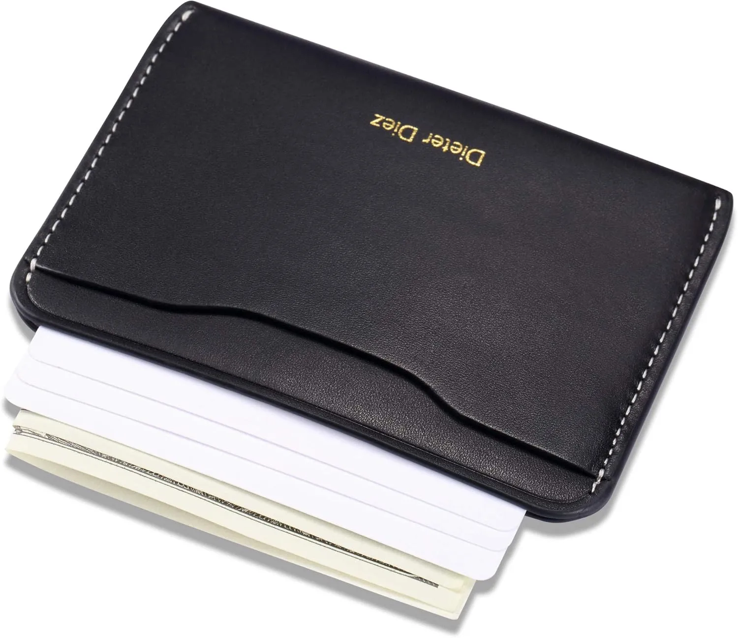 HISCOW Minimalist Thin Bifold Card Holder - Italian Calfskin (Black)
