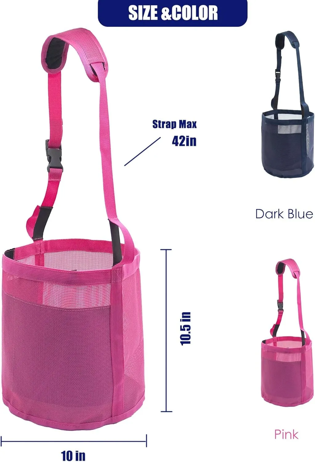 Horse Feed Bag for Grain - Heavy Duty Mesh Horse Feeder with Adjustable Strap,Comfort Neck Pad,Nose Pad and Waterproof Bottom Horse Muzzle Feed Bag(Medium,Pink)