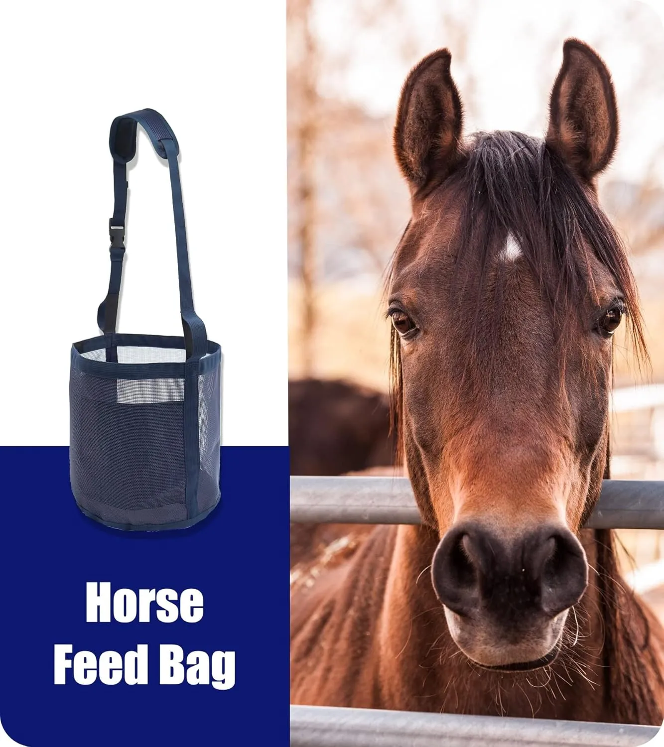Horse Feed Bag for Grain - Heavy Duty Mesh Horse Feeder with Adjustable Strap,Comfort Neck Pad,Nose Pad and Waterproof Bottom Horse Muzzle Feed Bag(Medium,Pink)