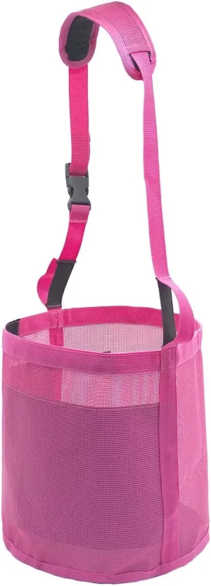 Horse Feed Bag for Grain - Heavy Duty Mesh Horse Feeder with Adjustable Strap,Comfort Neck Pad,Nose Pad and Waterproof Bottom Horse Muzzle Feed Bag(Medium,Pink)