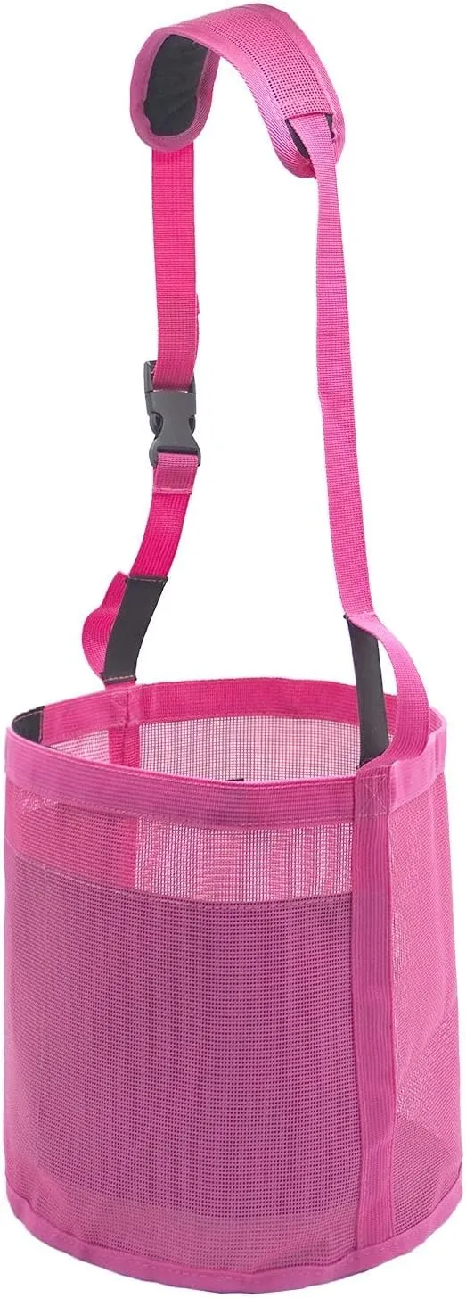 Horse Feed Bag for Grain - Heavy Duty Mesh Horse Feeder with Adjustable Strap,Comfort Neck Pad,Nose Pad and Waterproof Bottom Horse Muzzle Feed Bag(Medium,Pink)