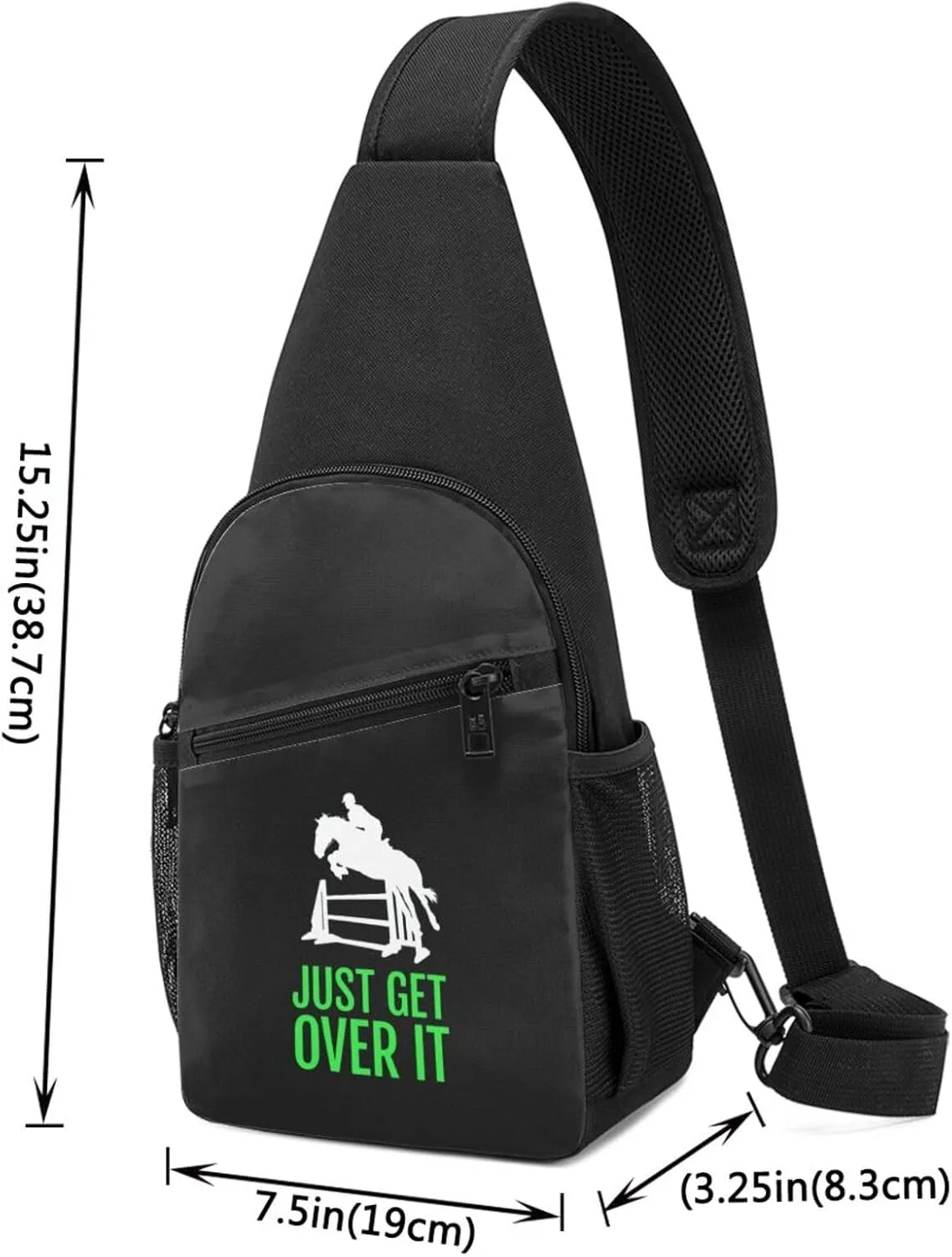 Horse Horseback Riding Jump Just Get Over It Unisex Chest Bag Lightweight Crossbody Shoulder Bag Travel Pocket Black