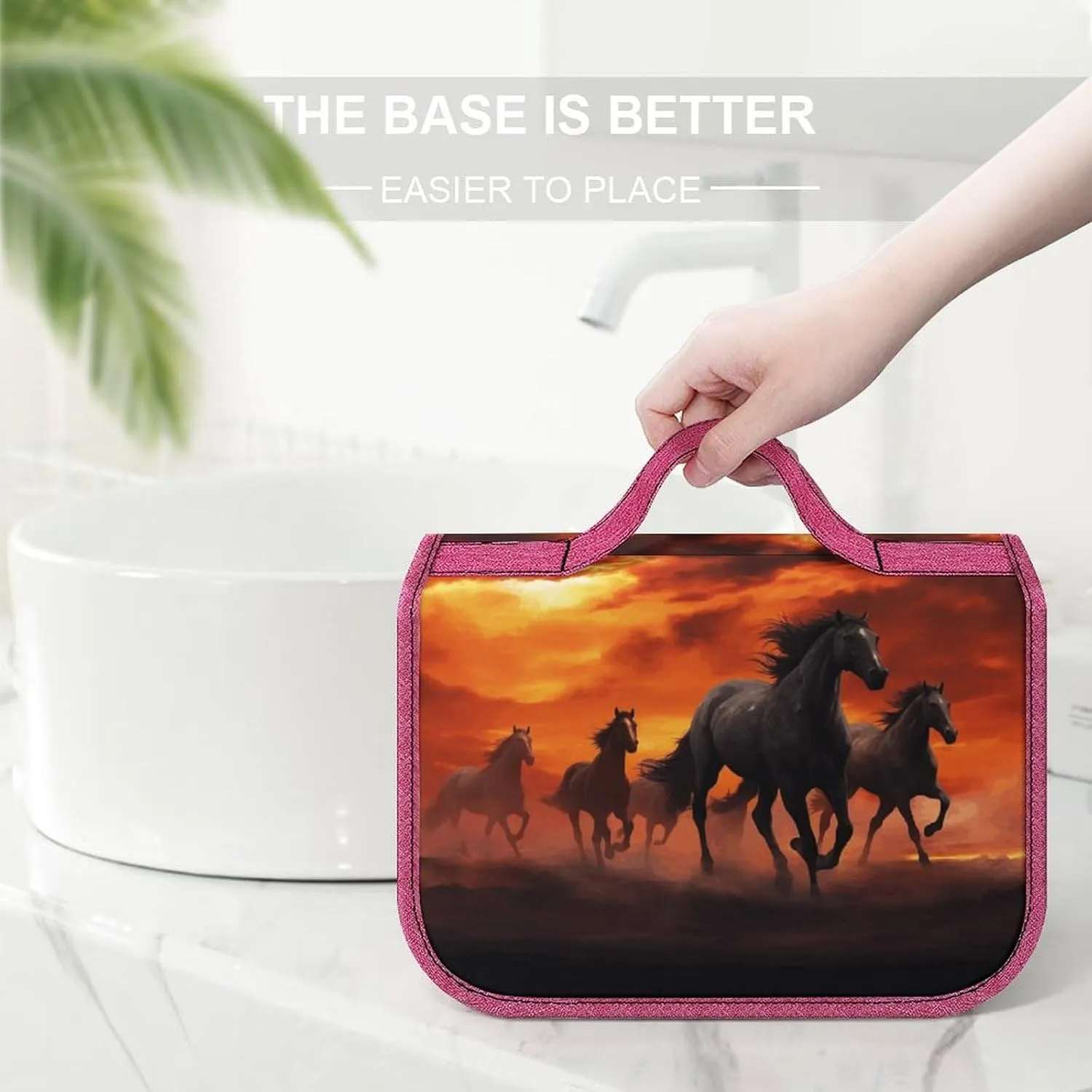 Horses Red Glowing Clouds Travel Toiletry Bag for Women,Hanging Toiletry Organizer with Hook, Makeup Bag Travel Organizer for Shampoo,Toiletriesl