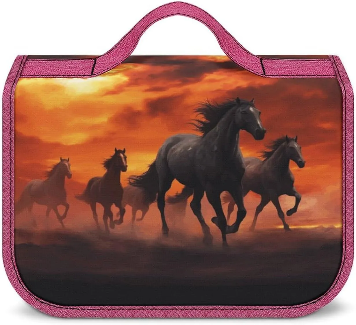 Horses Red Glowing Clouds Travel Toiletry Bag for Women,Hanging Toiletry Organizer with Hook, Makeup Bag Travel Organizer for Shampoo,Toiletriesl