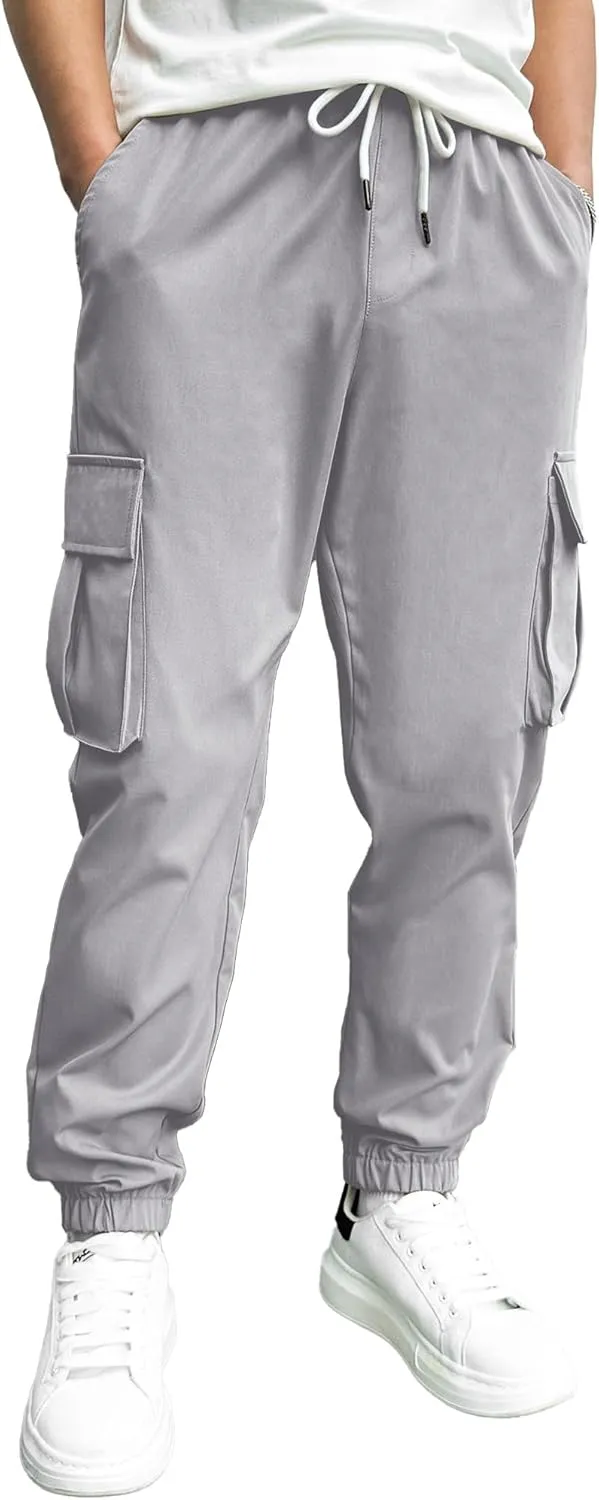 HOTake Men's Casual Cargo Pants Elastic Waist Drawstring Tapered Pants for Men Joggers Hiking Pants with Multi Pockets