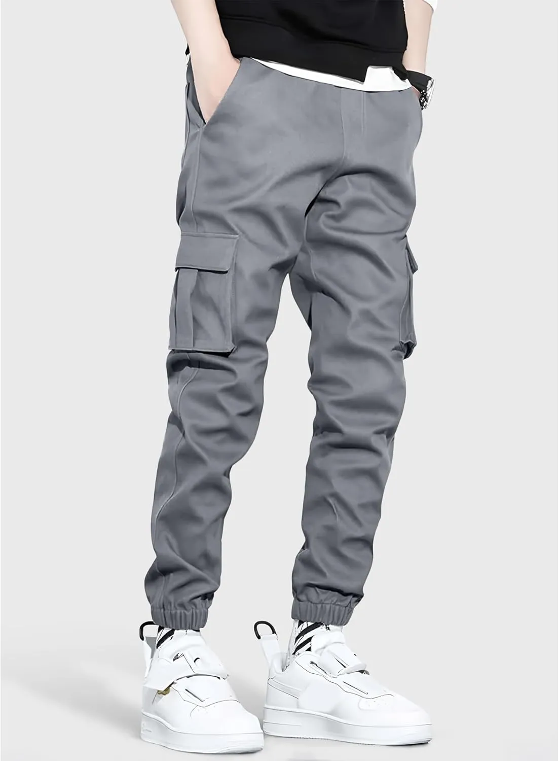 HOTake Men's Casual Cargo Pants Elastic Waist Drawstring Tapered Pants for Men Joggers Hiking Pants with Multi Pockets