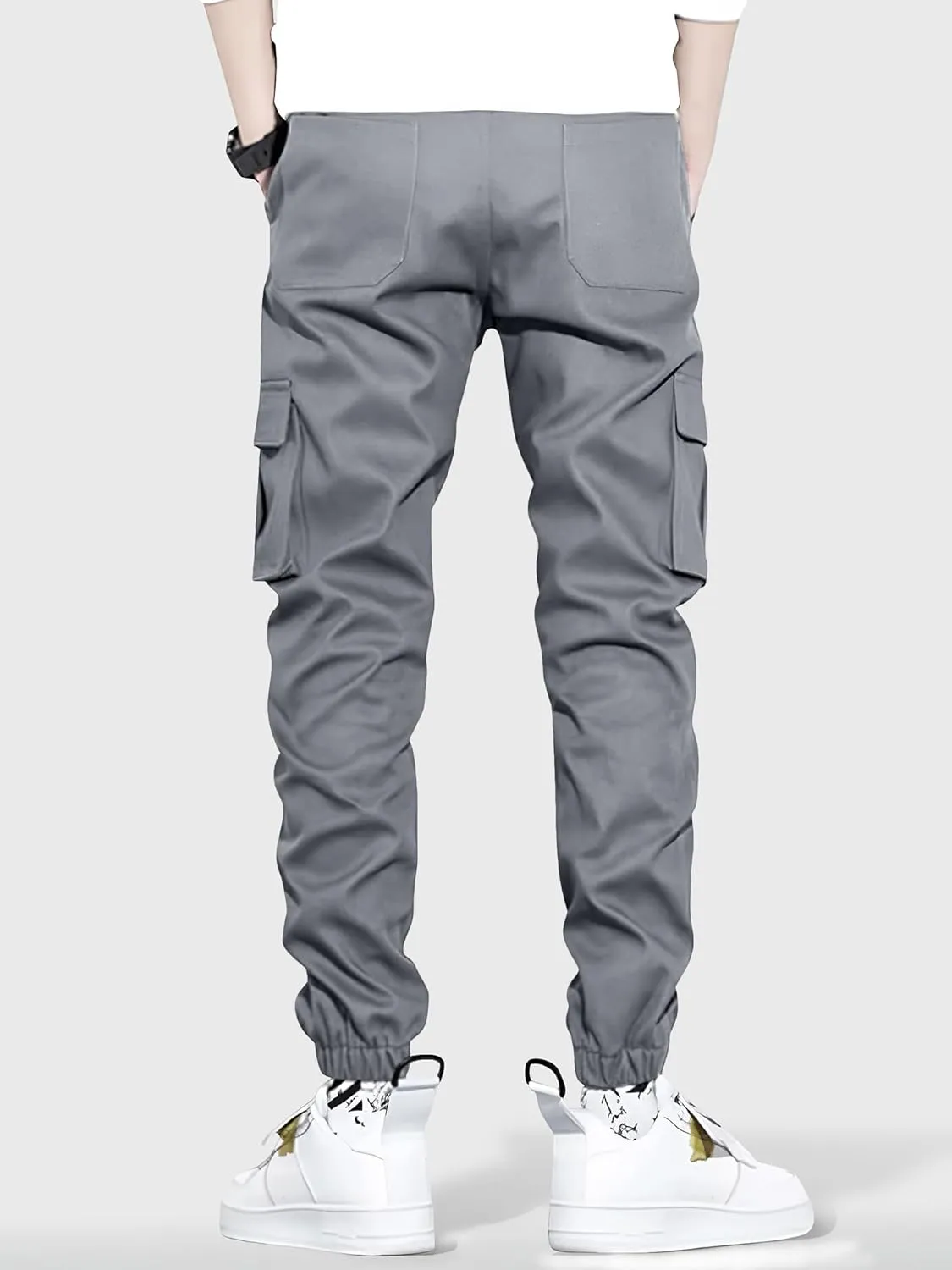 HOTake Men's Casual Cargo Pants Elastic Waist Drawstring Tapered Pants for Men Joggers Hiking Pants with Multi Pockets