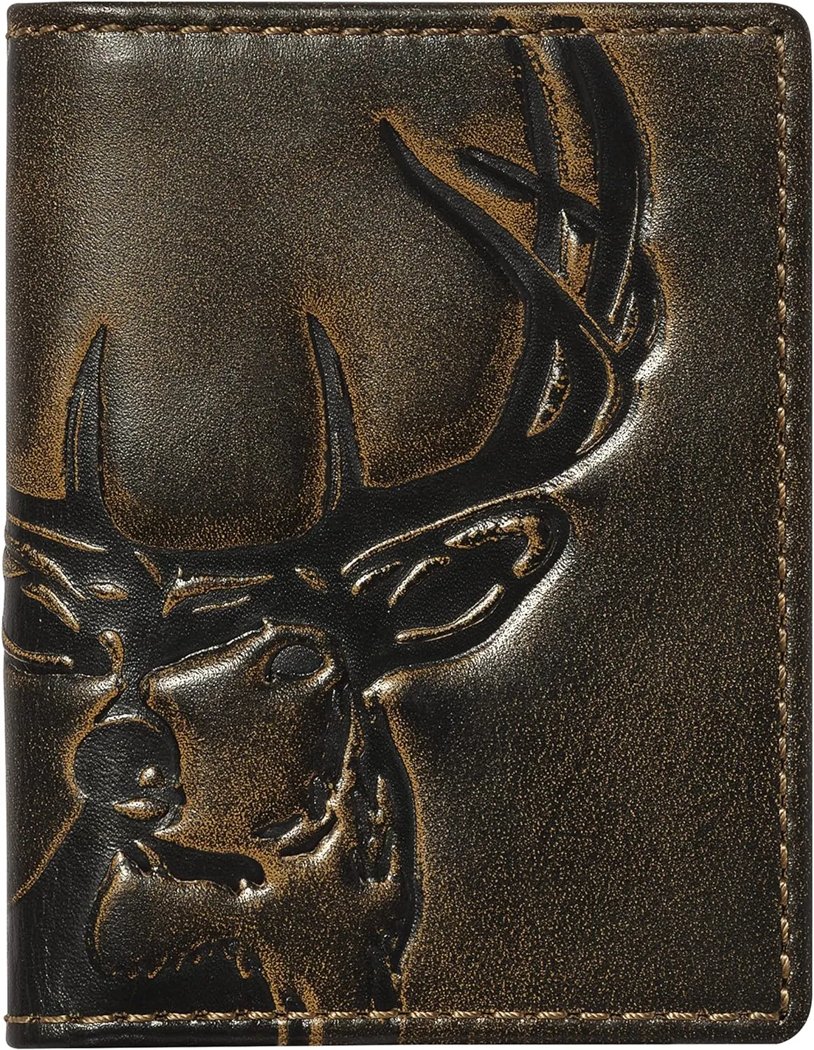 House of Jack Co. Deer Slim Card Wallet for Men, Minimalist Front Pocket, Small Bifold Card Holder, Full Grain Cowhide Leather Wallet, Black