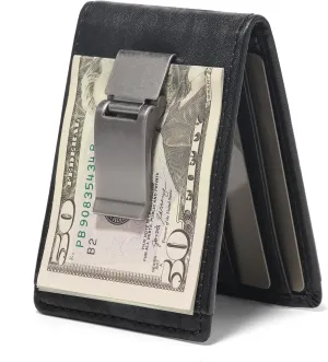 House of Jack Co. Maverick Bifold Money Clip Wallet for Men, Front Pocket Card Holder with Exterior ID Window, Full Grain Cowhide Leather Wallet, Black