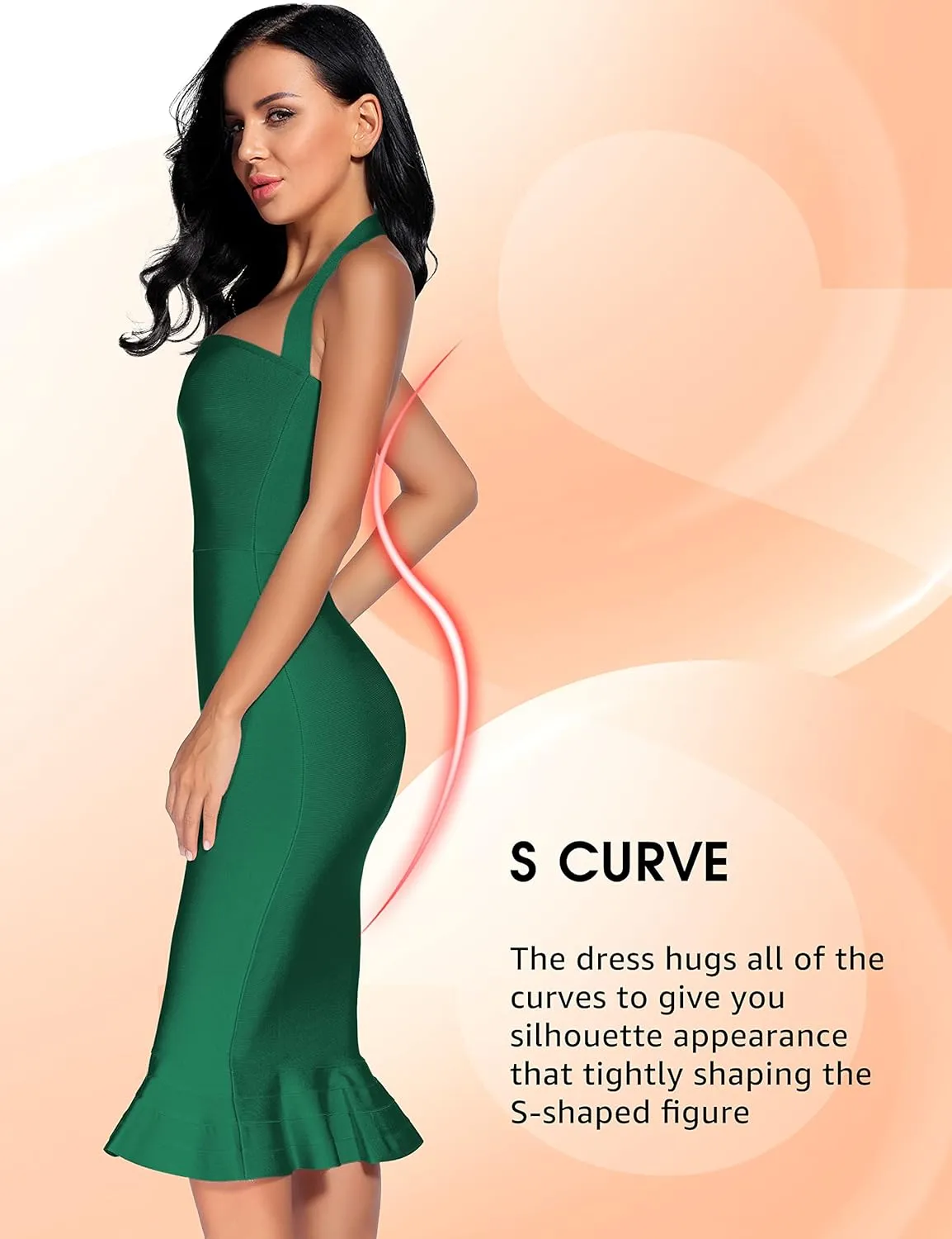 houstil Women's V Neck Halter Fishtail Bandage Bodycon Dress Party