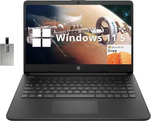 HP Stream 14" HD BrightView Laptop, Intel Celeron N4120, 8GB RAM, 256GB Storage (128GB eMMC   128GB USB Card), Intel UHD Graphics, Webcam, Fast Charge, 1 Year Office 365, Win 11 S, Black
