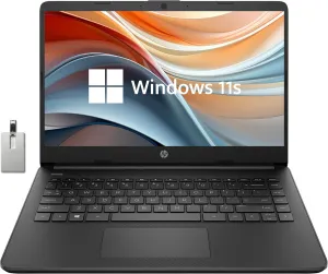 HP Stream 14" HD BrightView Laptop, Intel Celeron N4120 Processor, 8GB RAM, 64GB SSD, Intel HD Graphics, 720p Webcam, 1 Year Office 365, Black, Win 11, 32GB Hotface USB Card