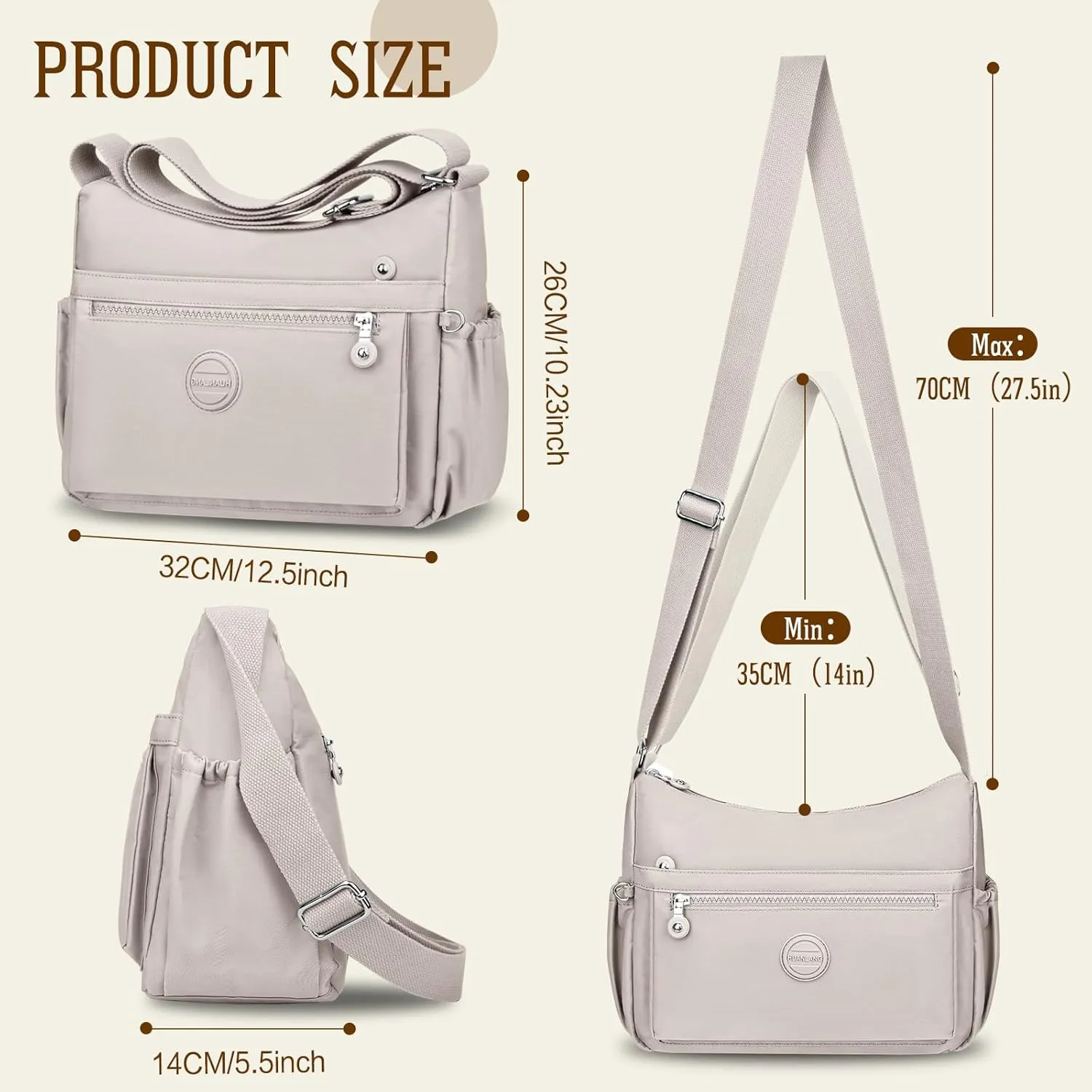 HUANLANG Nylon Crossbody Bags for Women Large Lightweight Travel Purse Women's Pocketbooks Multi Pocket Shoulder Bag