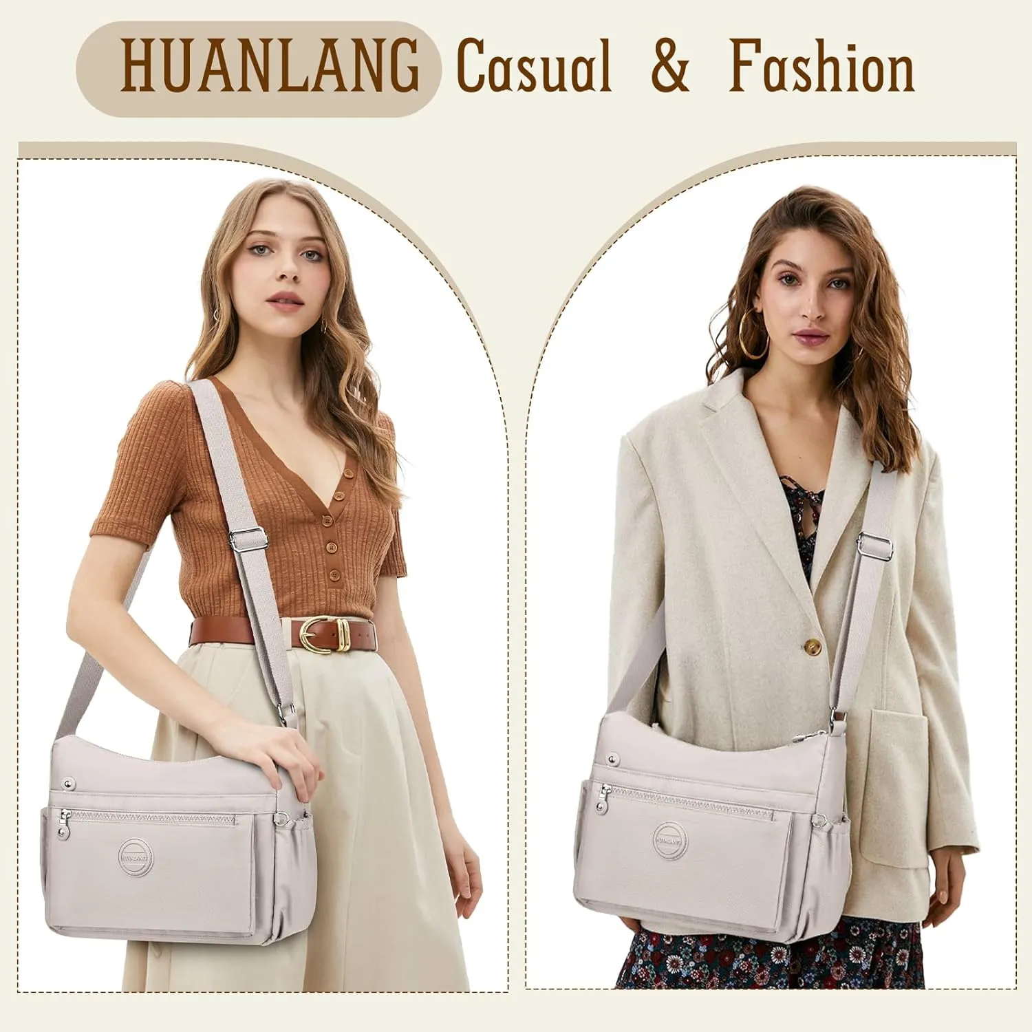 HUANLANG Nylon Crossbody Bags for Women Large Lightweight Travel Purse Women's Pocketbooks Multi Pocket Shoulder Bag