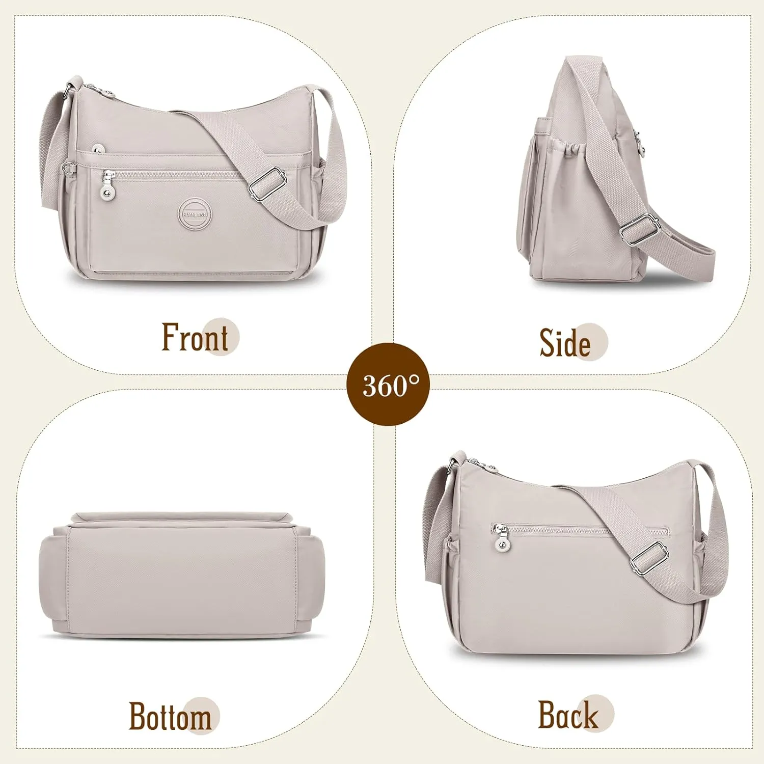 HUANLANG Nylon Crossbody Bags for Women Large Lightweight Travel Purse Women's Pocketbooks Multi Pocket Shoulder Bag