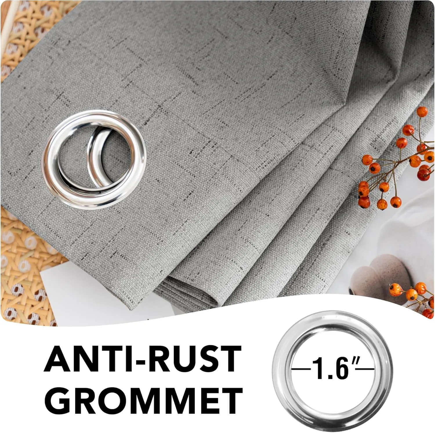 H.VERSAILTEX Linen Blackout Curtains 84 Inches Long, 100% Absolutely Blackout Thermal Insulated Textured Linen Look Curtain Draperies Anti-Rust Grommet with White Liner, 2 Panels, Dove Gray