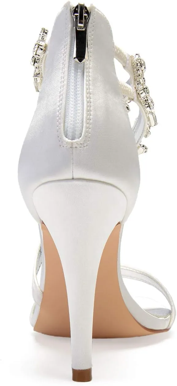 Hyinlays Women's Wedding Bridal Sandals Ankle Strap High Heel Pumps Crystal Formal Evening Prom Party Dress Shoes