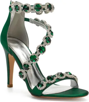 Hyinlays Women's Wedding Bridal Sandals Ankle Strap High Heel Pumps Crystal Formal Evening Prom Party Dress Shoes