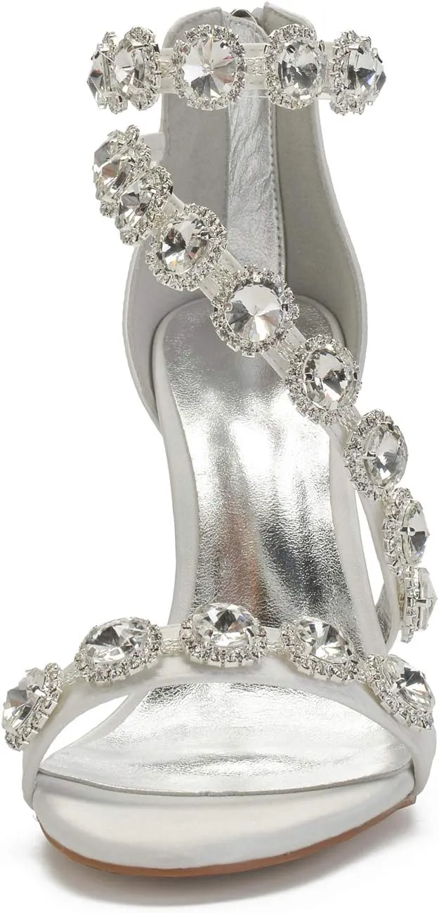 Hyinlays Women's Wedding Bridal Sandals Ankle Strap High Heel Pumps Crystal Formal Evening Prom Party Dress Shoes