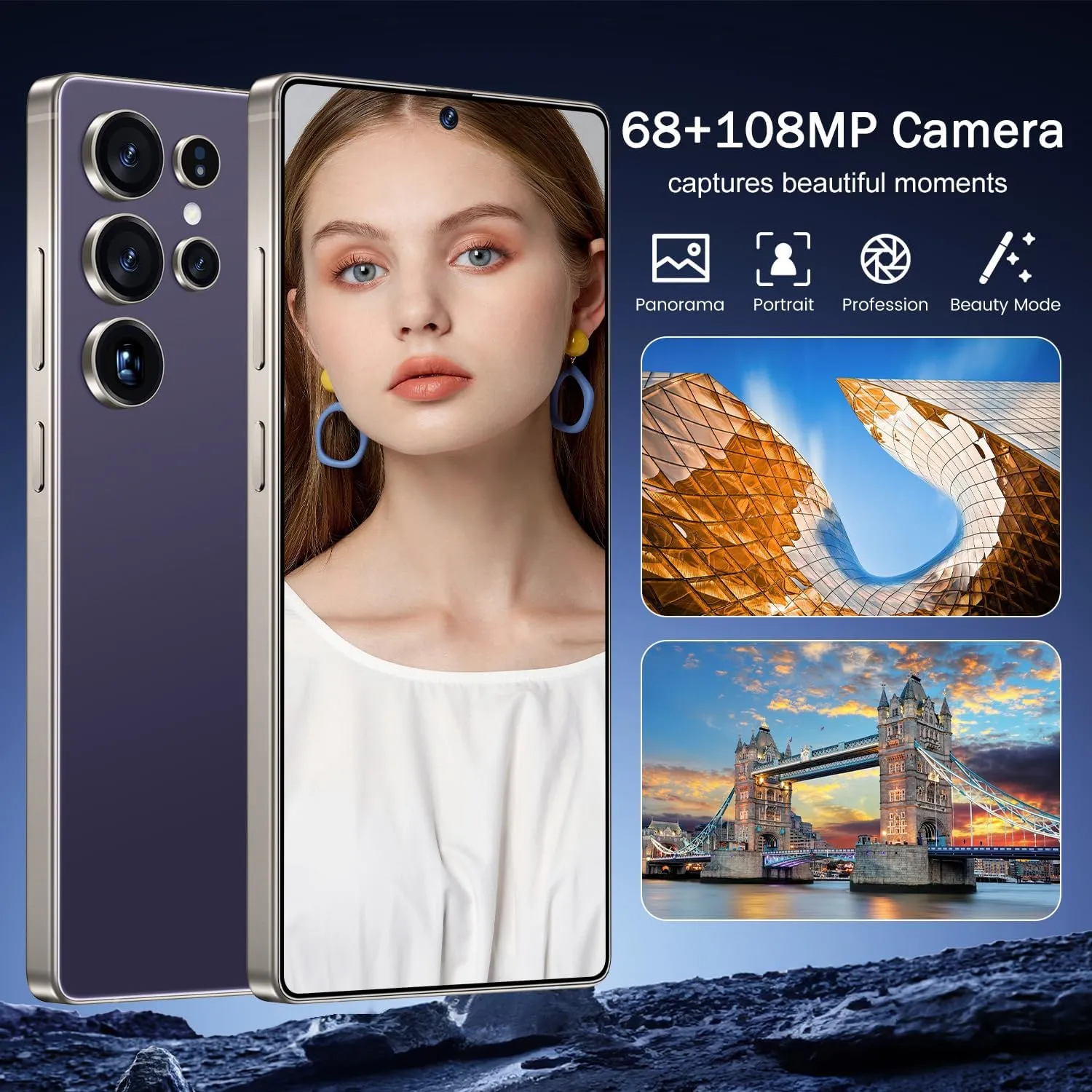 I25 Ultra 5G Unlocked Smartphone,8GB 256GB Fully Cell Phone for Android 14, 6.99" Unlocked Cell Phone, 7000mAh, 68MP 108MP Dual Camera/Dual SIM (Purple)