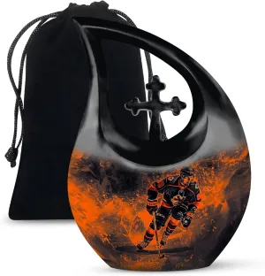 Ice Hockey Ash Urns for Humans Remains - Sports Large Cross Drop Cremation Urns for Adult Ashes Men and Women - Burial Urn for Ashes Adult Male with Velvet Bag, 10 Inch